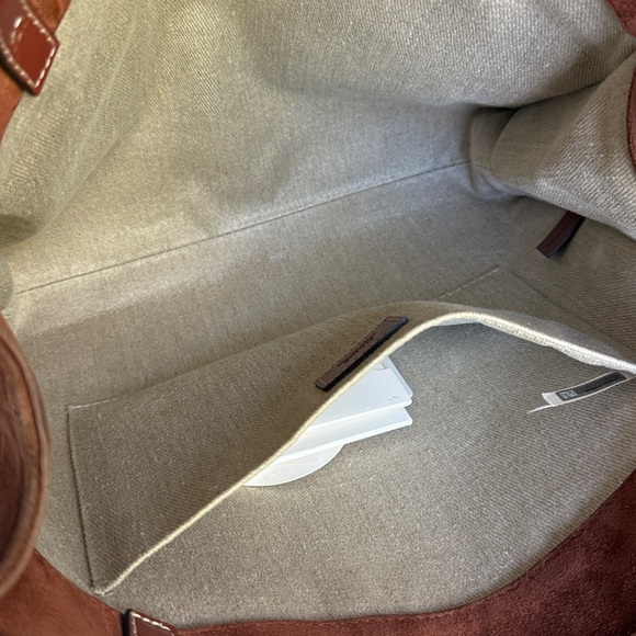 Chloé Woody Tote Medium Brown Suede Canvas Logo Strap Authentic - Picture 10 of 11